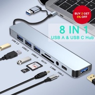 USB Hub 3.0 Aluminum 8 in 2 Splitter USB3.0 Type C TF SD Card Reader 3.5mm for PC Laptop Tablet