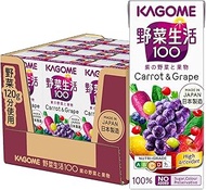 Kagome Yasai Seikatsu100 Carrot and Grape Vegetable and Fruit Mixed Juice, 200ml (Pack of 12)