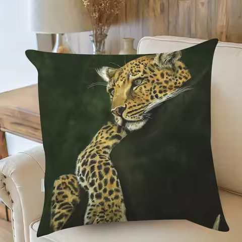 2D flat- # Luxury Leopard Print Throw Pillow Cover Wild Animal Decorative Cushion Case for Sofa Bedr