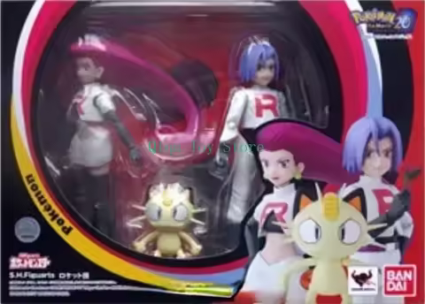 Bandai Original Pokemon S.H.Figuarts SHF Ash Ketchum Pikachu Jessie James Meowth Anime Action Figure
