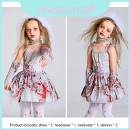 Halloween Party Dress Spooky Gray Bloodstained Ghost Bride Costume For Kids And Adults