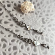 十字星星珍珠黑貝不鏽鋼眼鏡鍊 口罩鍊 頸鍊 兩用三用多用