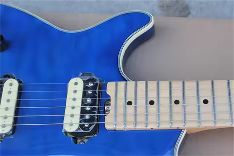 Flyoung Left Handed Blue Electric Guitar with Body Binding,Tremolo Bridge,Offer Customize