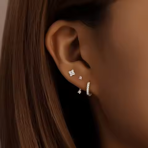 3Pcs Double Crystal Tragus Earring Floral Set Cartilage Helix Stud Earrings Bulk Lobe Hoop Earing Lo