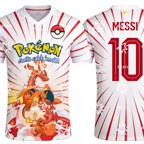 Pokemon Charizard graphic T-shirt Messi football jersey Autumn Sports Dry Quickly Men's T-Shirt Kid'