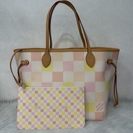 LV N40668 Neverfull MM 白色格紋 托特購物包 肩背包