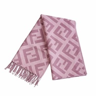 Fendi 粉紫FF logo羊絨流蘇圍巾