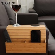 [STARTIST] Couch Cup Holder Wooden Multi Pockets Phone Pen with Cup Tray Pouch TV Remote Holder Mult