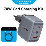 Vention® เครื่องชาร์จ GaN 70W ปลั๊ก EU 3 พอร์ต USB C USB-C USB A (70W/70W/22.5W) PD รวดเร็ว PPS ทนทา