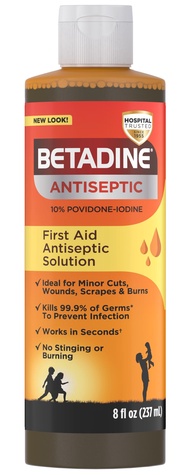 Betadine Antiseptic Liquid First Aid Solution, Povidone-iodine 10%, Infection Protection, Kills Germ