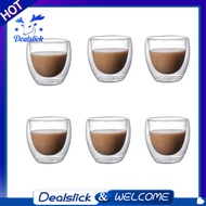 6PCS Clear Double Wall Glass Coffee Mugs Insulated Layer Cups Set for Bar Tea Milk Juice Water Espre