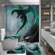 4PCS Flying Dragon Waterproof Bathroom Shower Curtain Toilet Cover Bat