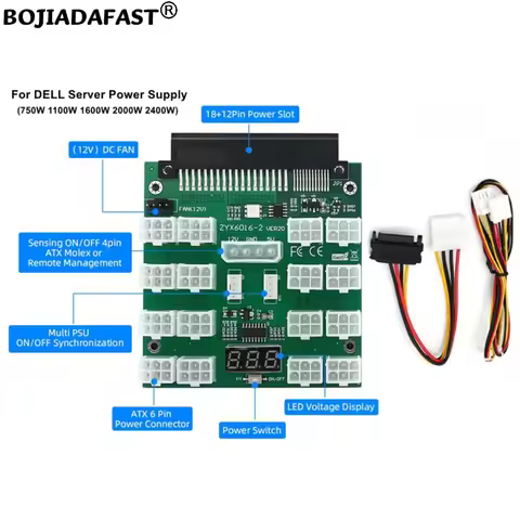 16 x 12V ATX PCIE 6Pin Connector Server PSU Breakout Board Synchronization For DELL 750W 1100W 1600W