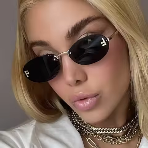 Elegant Diamond Oval Sunglasses Male Letter "F" Rimless Sunglasses Car Sunglasses Driving Glasses Su