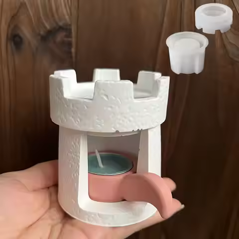 Cute Castle Candlestick Silicone Mold Craft Aromatherapy Wax Furnace Cement Rack Mold DIY Home Decor