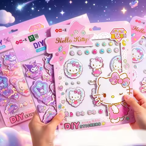 Hello Kitty 3D Crystal Gem Stickers Sanrio Cartoon Rhinestone Stickers DIY Decorative Stickers for J