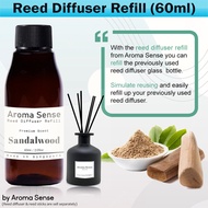 Aroma Sense Sandalwood Reed Diffuser Refill (60ml) Long Lasting Fragrance, Aromatherapy Essential Oi