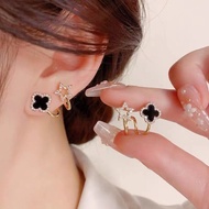 925 Silver Needle Clover Fashionable Earrings and Earrings with Stylish Temperament, Hollow Diamonds and Stars Versatile Earrings