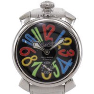 二手 Gaga Milano Manuale 48 男士手錶，不銹鋼帶壓花皮革，意大利製造，多色顏色上弦，小秒針，黑色錶盤