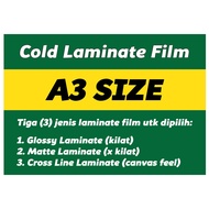 Cold Laminate Film ( A3 )( 20 Pcs / Pack )( Glossy / Matte ) Bukan Hot Laminate Film