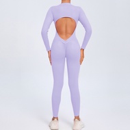 Women Sportwear Yoga Jumpsuit Zip Long Sleeve Back Open Outfit Fitness Tracksuit Tight One-piece Gym