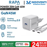 RAPAtech Power Zen GaN 45W AVS Charger Set Type C For iphone 15 16 17 Series With C to C Nylon Cable
