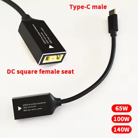 65W 100W 140W for Lenovo Laptop Charger Square Female Seat to TYPE-C Male Short Line Cable Dc Square
