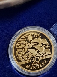 Malaysia 1987 30th Merdeka Anniversary of Independence Ringgit RM1 Proof Coin With Original Box &amp; Certificate Of Authenticity