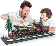 WVINVW Classic Steam Locomotive Building Block, Compatible with Lego Train Set, Train Building Set with Lights, Train Track, Base and 3 Trees, Gifts for Train Lover, Adults and Teenagers (1232PCS)