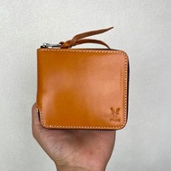 駝色植鞣皮銀包 男士短夾 拉鍊多功能錢包 真皮皮夾 免費刻字