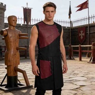 Vest Amor Costume Men's Warrior Knight Medieval Faux Leather Long Body Armour Roman Gladiator Tabard