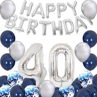 (SG SELLER) 40th Birthday Decorations, 40th Birthday Balloon, Blue and Silver Birthday Decorations S