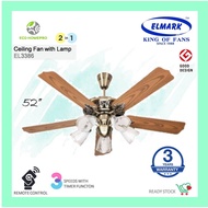 Elmark 52" 5 Blades Classic Remote Ceiling Fan with Lighting EL3386
