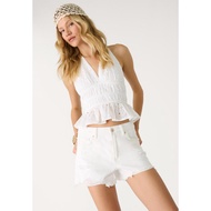 STRADIVARIUS White Ripped denim shorts pants