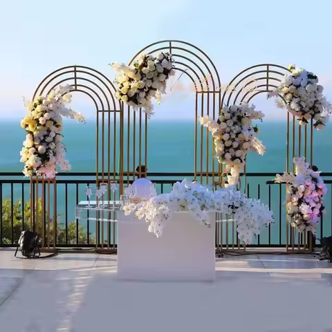 1/3pcs 2024 New Shiny Curve Five Screen Frame Wedding Arch Gold Plated Geometric Flower Door Frame A