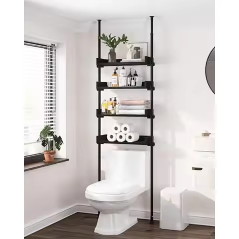4 Tier Over The Toilet Storage Adjustable Wood Over Toilet Bathroom Organizer Freestanding Shelves F