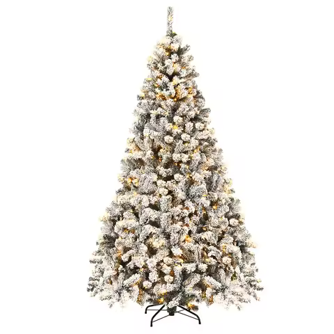 7.5ft Pre-Lit Premium Snow Flocked Hinged Artificial Christmas Tree w/ 450 Light