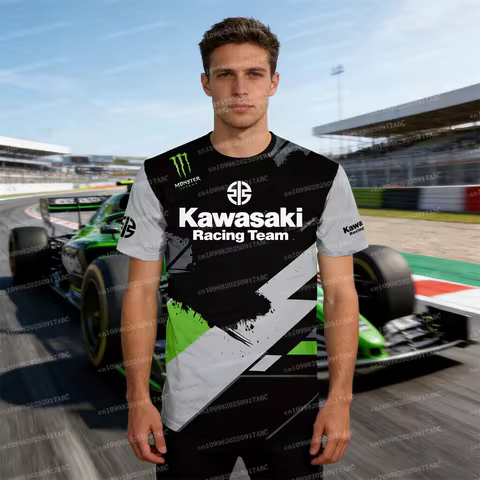 （Kawasaki ）Summer Men Tshirt Y2K Kawasaki T-Shirt Men Fashion Racing Team Motorcycle Kawasaki Logo 3