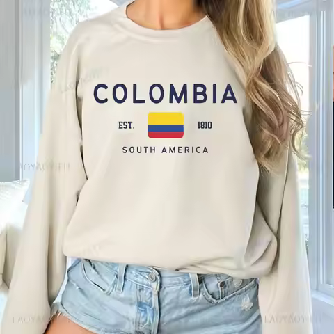 Colombia Sweatshirt Colombian Flag Crewneck Pullover Unisex Drop Shoulder Sweatshirt Fashion Harajuk