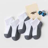 5 Pairs Of Childrens Socks Cotton Summer Fashionable Black White Gray Socks Mesh Color Matching Boat