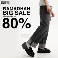 Hypestore Men's Bershkka Baggy Baggy jeans with turn-up hems Seluar Jeans Lelaki Baggy Jeans Men