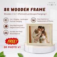 【Mach Photo】8R S-Shaped Wooden Photo Frame Brown Wash Landscape Portrait Hanging Free 8R Matte Photo