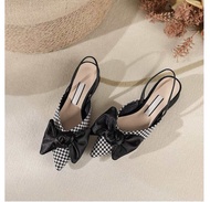 Giày nữ bệt búp bê gắn nơ đen siêu đẹp màu kẻ ca rô