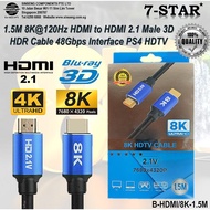 8K 1.5M HDMI Cable 7680x4320P @120Hz V2.1 Male 3D HDR Cable 48Gbps Interface PS4 HDTV