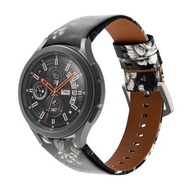 全城熱賣 - 適用於三星 Galaxy Watch5 Pro 45mm/5 44mm/5 40mm 真皮錶帶（黑皮灰花）