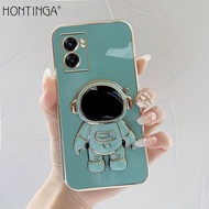 Hontinga Casing Case For OPPO A77 5G A96 4G 5G A95 A94 A93 2020 A74 A76 A73 2020 A83 Case With Astronaut Folding Stand Fashion Solid Color Luxury Chrome Plated Soft TPU Square Phone Case Full Cover Camera Protection Casing Anti Gores Rubber Cases