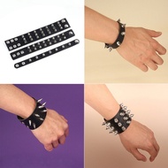 KIN Punk Bracelet for Men Women - Goth Black Leather Wristband with Metal Spike Studded- Spike Rivet