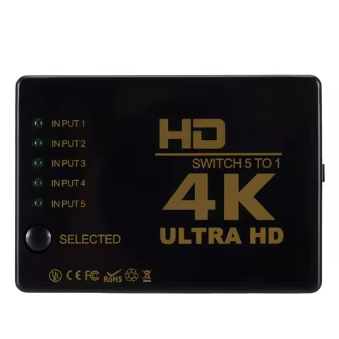 HDTV 4KX2K HDMI-compatible Switcher 1x5 Port 5 input in to 1 Switch Selector Splitter Hub With IR Re