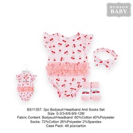 Hudson Baby 3Pc Bodysuit Headband & Sock Set BS11357 BS11358 BS11359 BS11360 BS11361