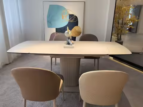 Extendable Dining Table Chair Set-Sintered Stone Top Space-Saving 10 People Modern Apartment Metal L